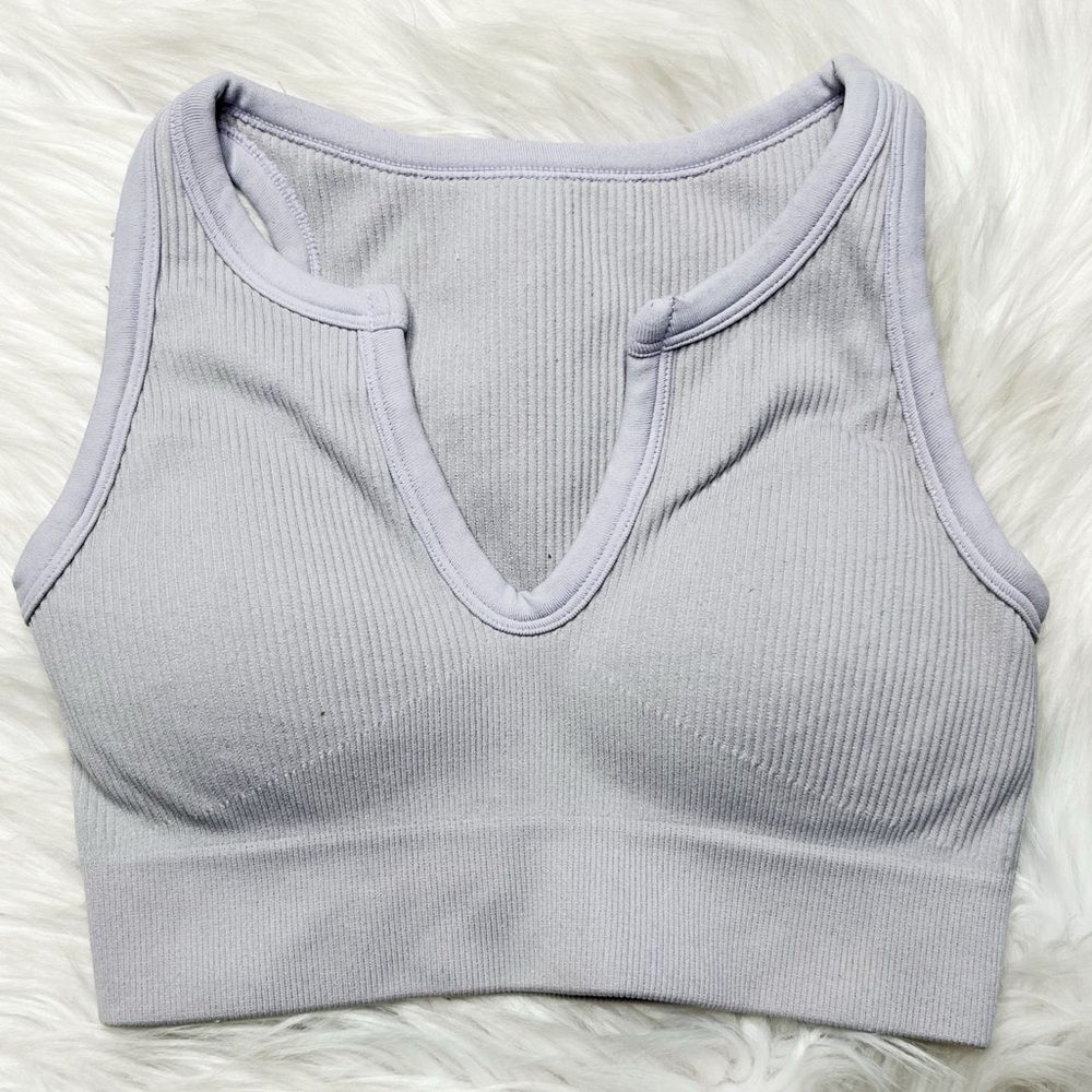 Ribbed Padded Athletic Crop Top Purple Grey Size XS